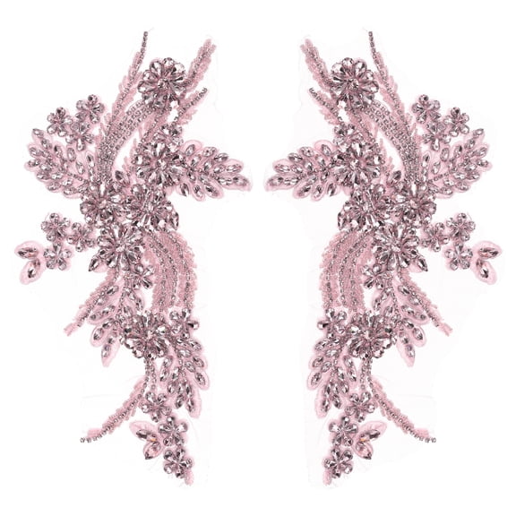 Uxcell 2Pack Rhinestone Applique Patches, 11 x 7 Inches Pink Lace Embroidery Patches Sew on Rhinestone Beaded Sequins for Sewing Making Dresses Wedding Banquet Evening Gown Decoration