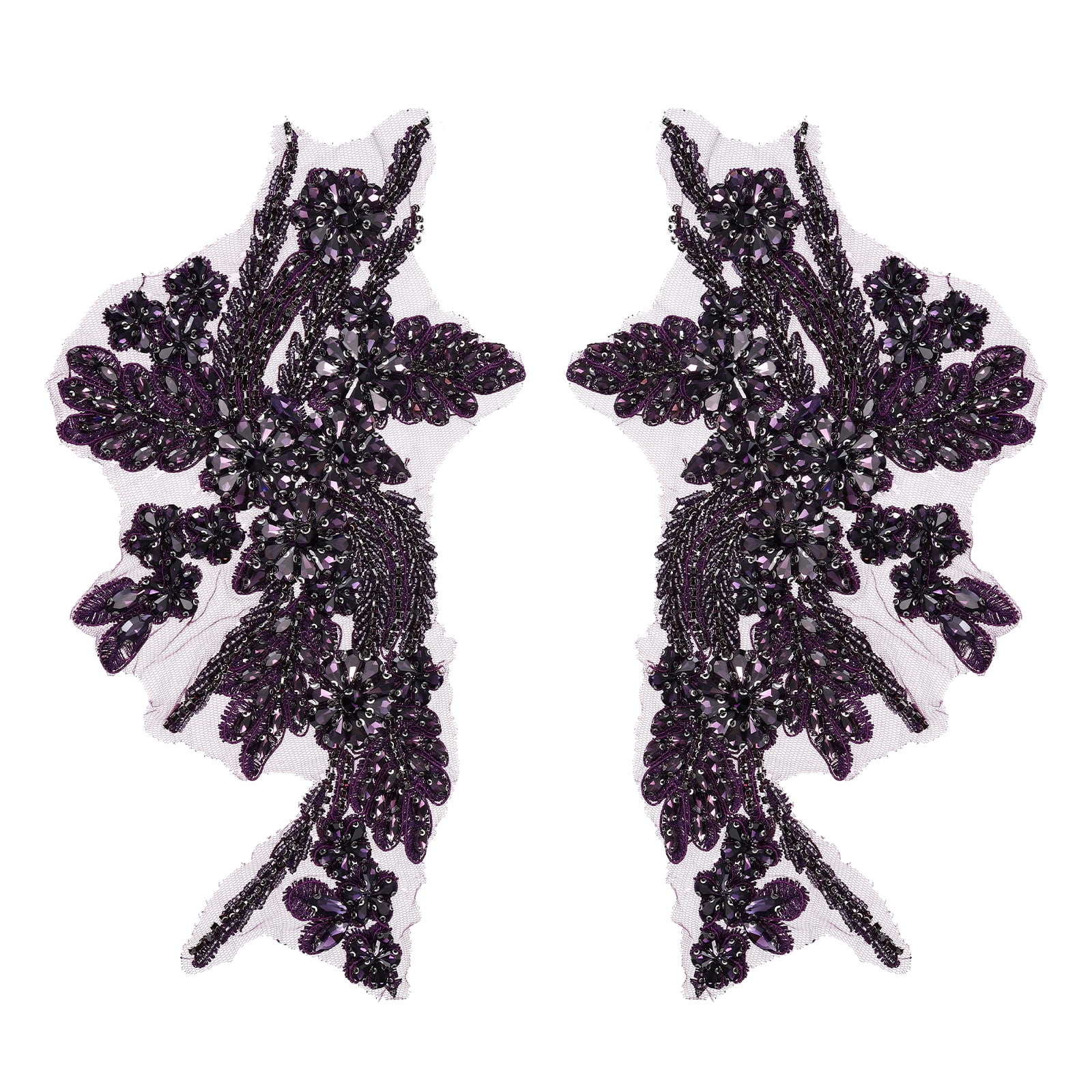 Uxcell 2Pack Rhinestone Applique Patches, 11 x 7 Inches Purple Lace Embroidery Patches Sew on Rhinestone Beaded Sequins for Sewing Making Dresses Wedding Banquet Evening Gown Decoration