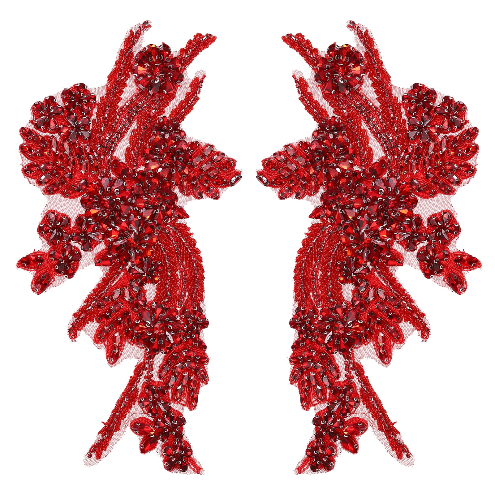 Uxcell 2Pack Rhinestone Applique Patches, 11 x 7 Inches Red Lace Embroidery Patches Sew on Rhinestone Beaded Sequins for Sewing Making Dresses Wedding Banquet Evening Gown Decoration