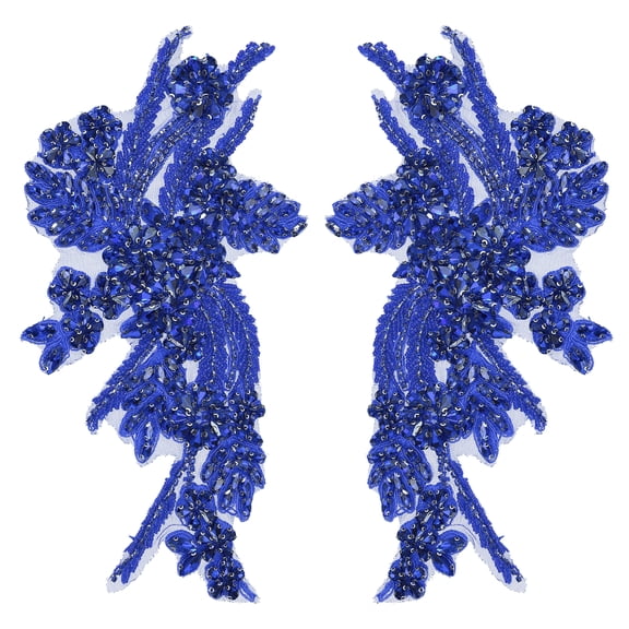 Uxcell 2Pack Rhinestone Applique Patches, 11x7 Inches Blue Lace Embroidery Patches Sew on Rhinestone Beaded Sequins for Sewing Making Dresses Wedding Banquet Evening Gown Decoration
