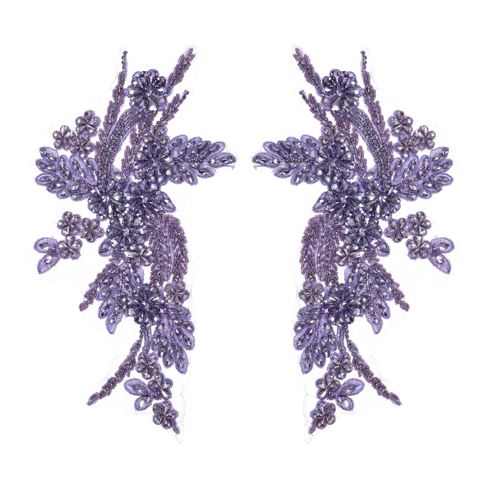 Uxcell 2Pack Rhinestone Applique Patches, 11x7 Inches Crystal Purple Lace Embroidery Patches Sew on Rhinestone Beaded Sequins for Sewing Making Dresses Wedding Banquet Evening Gown