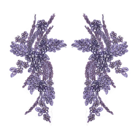 Uxcell 2Pack Rhinestone Applique Patches, 11x7 Inches Crystal Purple Lace Embroidery Patches Sew on Rhinestone Beaded Sequins for Sewing Making Dresses Wedding Banquet Evening Gown