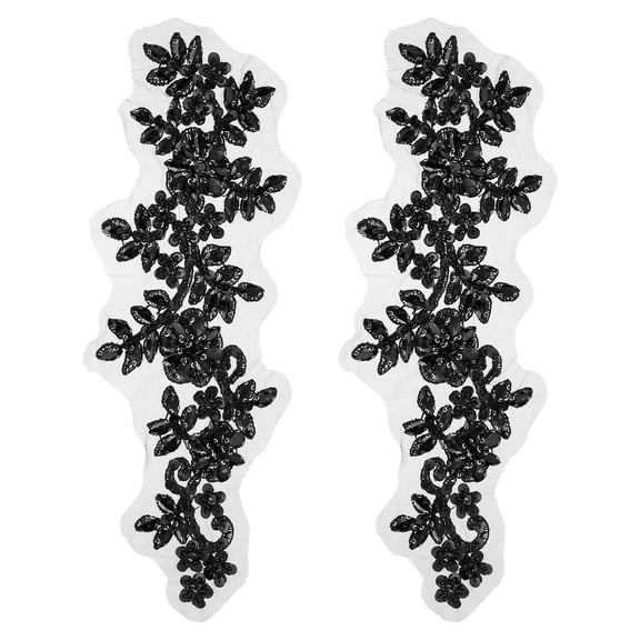 Uxcell 2Pack Rhinestone Applique Patches, 13 x 4 Inches Black Lace Embroidery Patches Sew on Rhinestone Beaded Sequins for Sewing Making Dresses Wedding Banquet Evening Gown Decoration