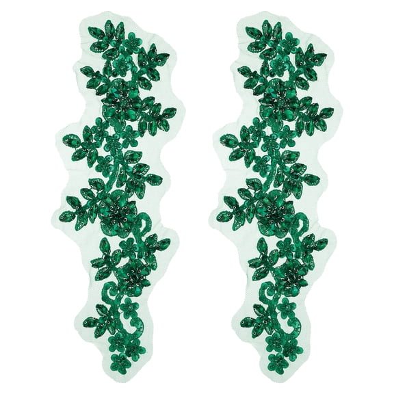 Uxcell 2Pack Rhinestone Applique Patches, 13 x 4 Inches Green Lace Embroidery Patches Sew on Rhinestone Beaded Sequins for Sewing Making Dresses Wedding Banquet Evening Gown Decoration