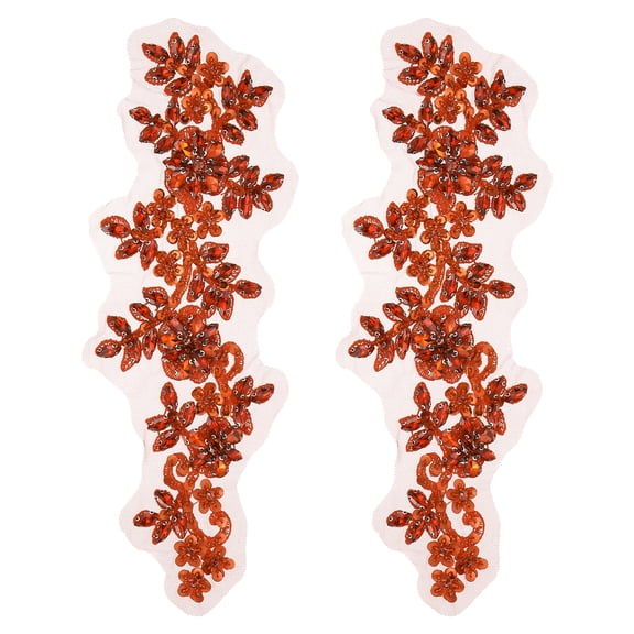 Uxcell 2Pack Rhinestone Applique Patches, 13 x 4 Inches Orange Lace Embroidery Patches Sew on Rhinestone Beaded Sequins for Sewing Making Dresses Wedding Banquet Evening Gown Decoration