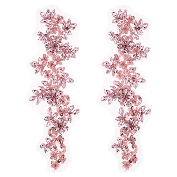 Uxcell 2Pack Rhinestone Applique Patches, 13 x 4 Inches Pink Lace Embroidery Patches Sew on Rhinestone Beaded Sequins for Sewing Making Dresses Wedding Banquet Evening Gown Decoration