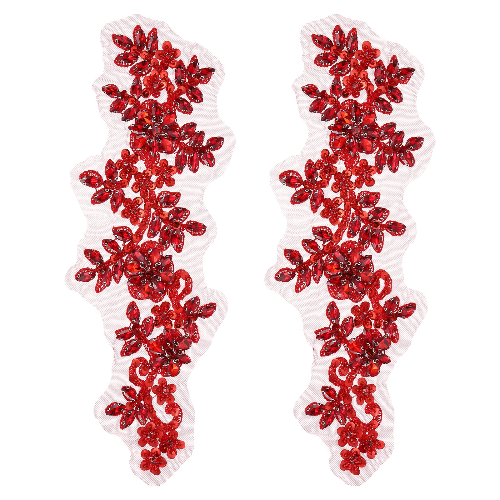 Uxcell 2Pack Rhinestone Applique Patches, 13 x 4 Inches Red Lace Embroidery Patches Sew on Rhinestone Beaded Sequins for Sewing Making Dresses Wedding Banquet Evening Gown Decoration