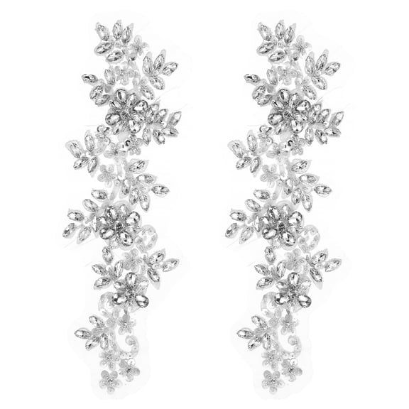 Uxcell 2Pack Rhinestone Applique Patches, 13 x 4 Inches Silver Lace Embroidery Patches Sew on Rhinestone Beaded Sequins for Sewing Making Dresses Wedding Banquet Evening Gown Decoration