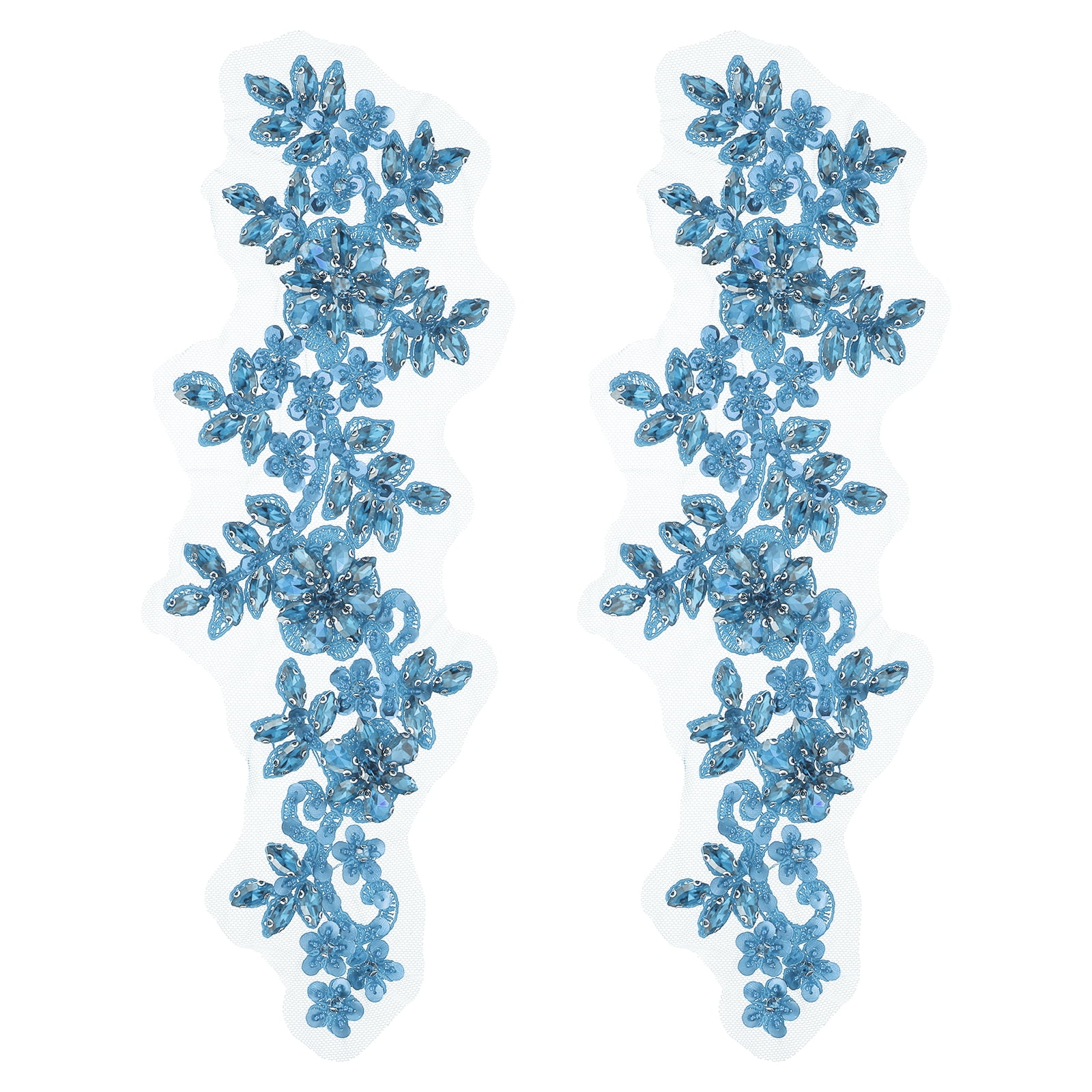 Uxcell 2Pack Rhinestone Applique Patches, 13x4Inches Light Blue Lace Embroidery Patches Sew on Rhinestone Beaded Sequins for Sewing Making Dresses Wedding Banquet Evening Gown Decoration