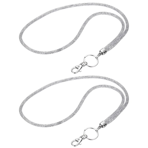 Uxcell 2Pack Rhinestone Lanyard for Keys, 15.7" Bling Lanyards for ID Badge with Metal Clasp & Keyring Crystal Keychain Neck Strap for Women Keys Phones, Gray