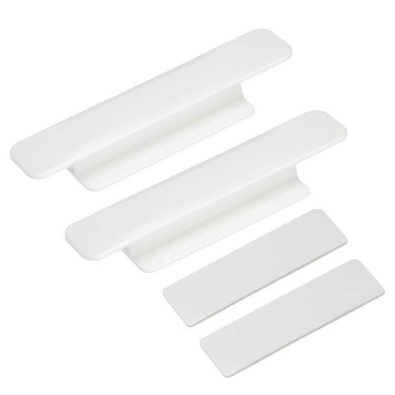 Uxcell 2Pack Self Stick Handles, White Plastic Self Adhesive Instant Drawer Pulls for Dresser(110mm/4.33" Length)