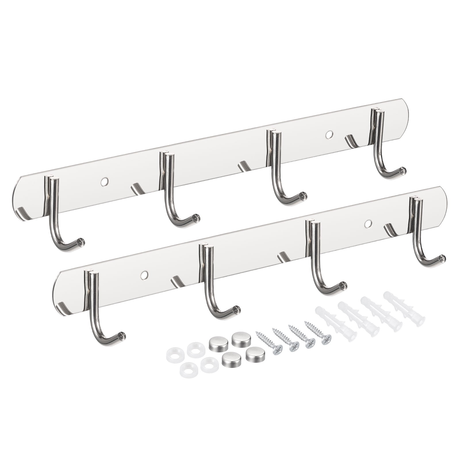 Uxcell 2Pack Stainless Steel Coat Hook Rack Wall Mounted with 4 Hooks ...