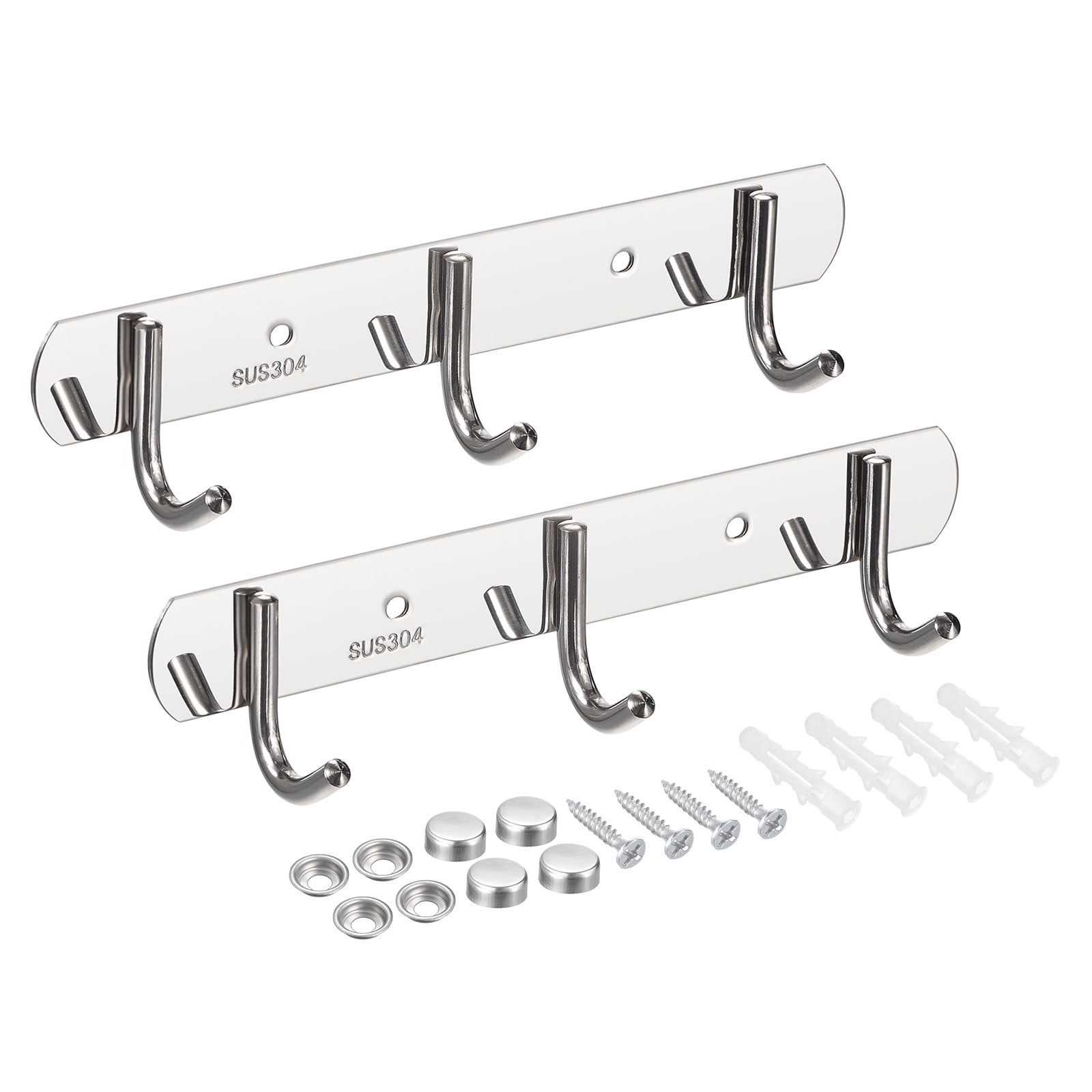 Uxcell 2Pack Stainless Steel Coat Hook Racks Wall Mounted with 3 Hooks ...