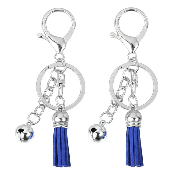 Uxcell 2Pack Tassel Keychain, 4" Tassel Pendant Key Chain Rings with Bell for Key Wallet Handbags, Sapphire