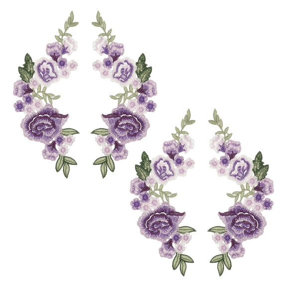 Uxcell 2Pair Peony Flowers Embroidery Patches, 10.2" Sew/Iron on Patches Floral Flower Appliques Embellishments for Clothes Dress Jackets Bags DIY Crafts Sew Making, Purple