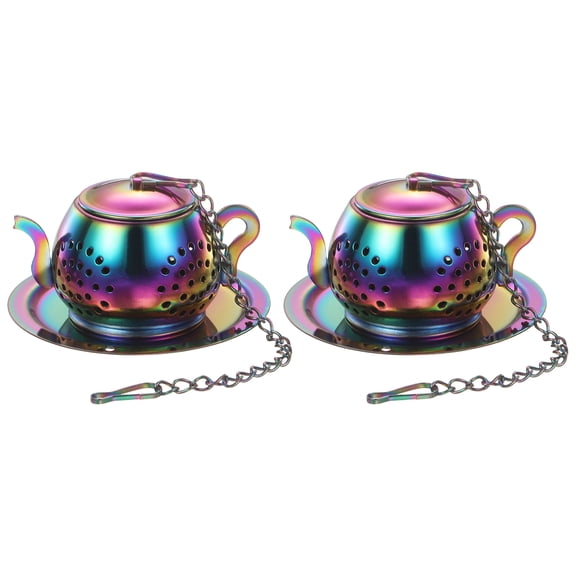Uxcell 2Pcak Tea Strainers Steeper, Stainless Steel Loose Leaf Tea Steeper Filter with Chain and Tray Reusable Coarse Pores Mesh Strainer Diffuser for Teacups Teapots Mugs, Multicolored