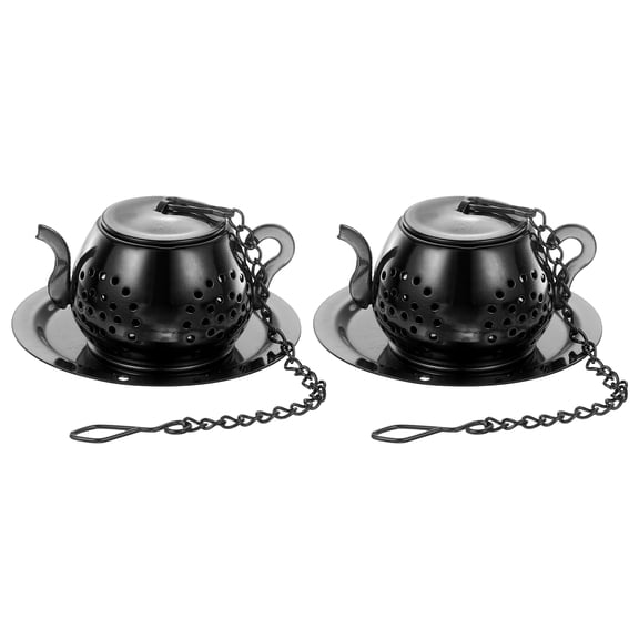 Uxcell 2Pcak Tea Strainers Steeper, Stainless Steel Loose Leaf Tea Steeper Filter with Chain and Tray Reusable Coarse Pores Mesh Strainer Diffuser for Teacups Teapots Mugs, Black