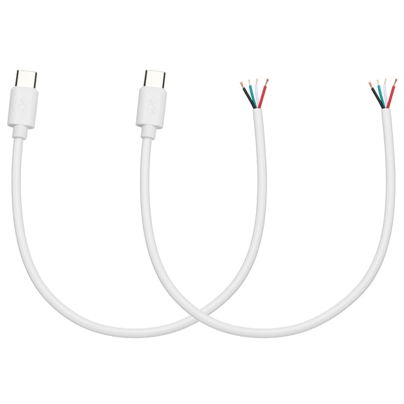 Uxcell 2Pcs 0.25m/0.82Ft USB C Pigtail Cable, 5V 2.4A Type C Male Plug to 4 Pin Bare Wires Open End Power Data Cord for DIY Equipment Replace Repair, LED Lamp, Fan, White