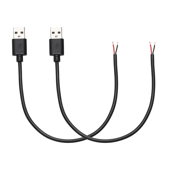 Uxcell 2Pcs 0.25m/0.82Ft USB Pigtail Cable, 5V 2.4A USB A Male Plug to 2 Pin 24AWG Bare Wires Open End Power Cord for DIY Equipment Replace Repair, LED Lamp, Fan, Black