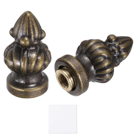 Uxcell 2Pcs 1.4" Tall Lamp Finials, Lamp Cap Knob Decoration Screw Cap Nuts with Cleaning Cloth for Table Floor Lighting Fixtures Shade Holder Retro Decorative, Bronze
