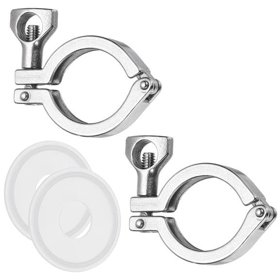 Uxcell 2Pcs 1.5"(37mm) Single Pin Heavy Duty Triangular Clamp with Wing Nut Set 304 Stainless Steel Sanitary Clamps Fitting Ferrule with Silicone Gaskets for Household or Industry (W:8mm)