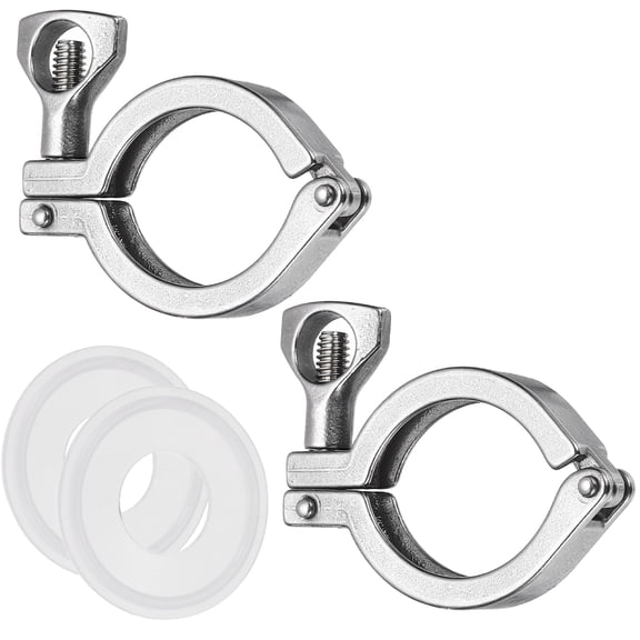 Uxcell 2Pcs 1.5"(37mm) Single Pin Heavy Duty Triangular Clamp with Wing Nut Set 304 Stainless Steel Sanitary Clamps Fitting Ferrule with Silicone Gaskets for Household or Industry (W:7.5mm)
