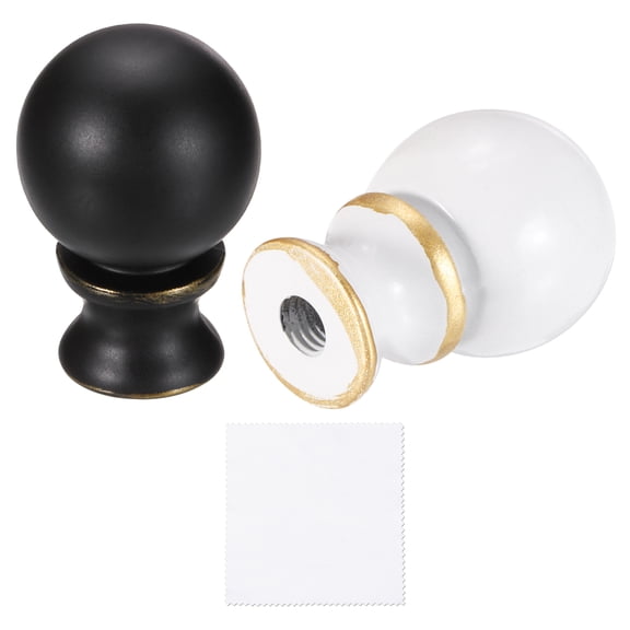 Uxcell 2Pcs 1.5" Tall Lamp Finials, 1/4-27 Thread Lamp Cap Knob Decoration Screw Cap Nuts with Cleaning Cloth for Table Floor Lighting Fixtures Shade Holder Decor, Black/White