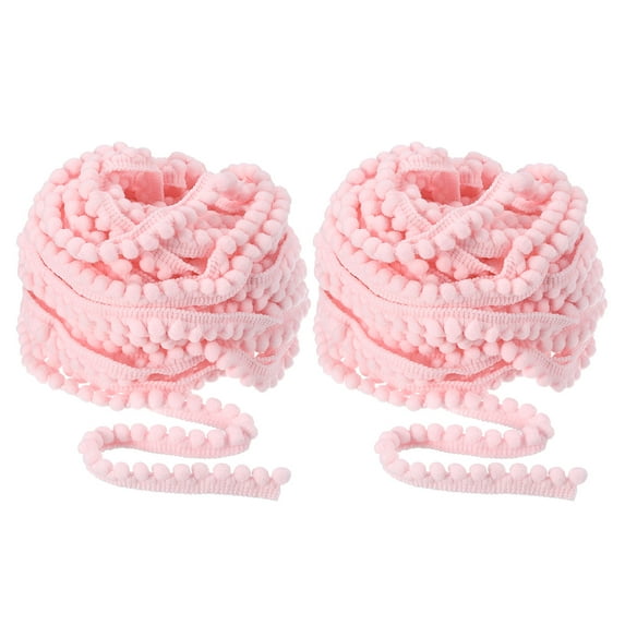 Uxcell 2Pcs 10 Yards Pom Pom Ball Fringe Trim Ribbon Sewing Accessory DIY Crafts, 5mm Pink