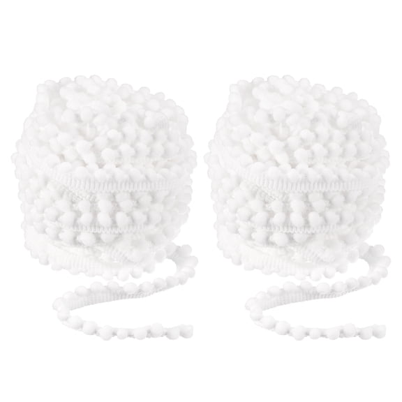Uxcell 2Pcs 10 Yards Pom Pom Ball Fringe Trim Ribbon Sewing Accessory DIY Crafts, 5mm White