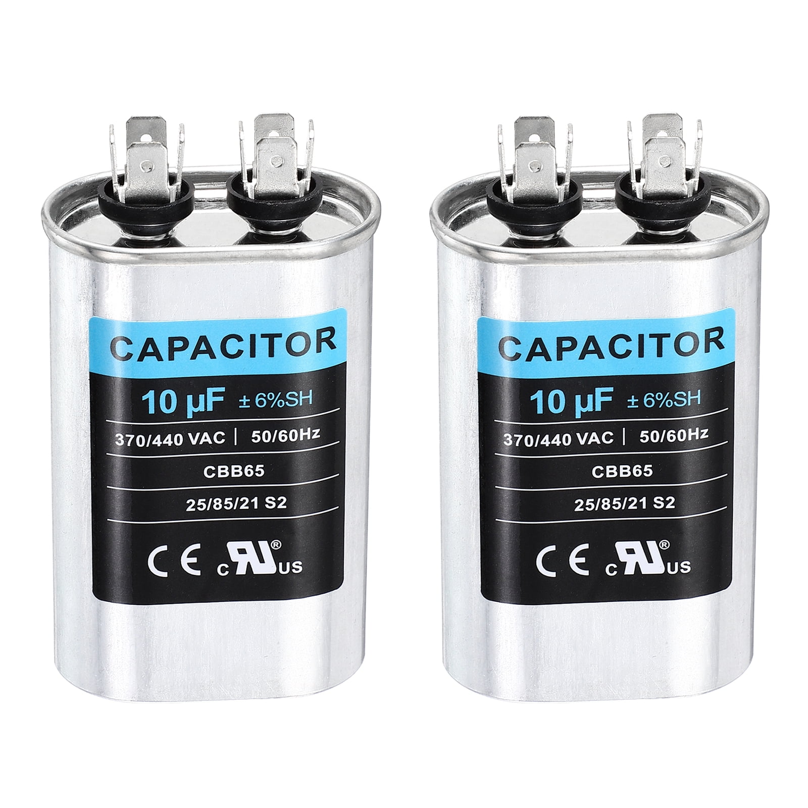 Uxcell 2Pcs 10MFD CBB65 Run Start Capacitor 10uF, 370/440V Oval AC Capacitor for AC Motor Run, HVAC, Air Conditioner, Condenser Motors