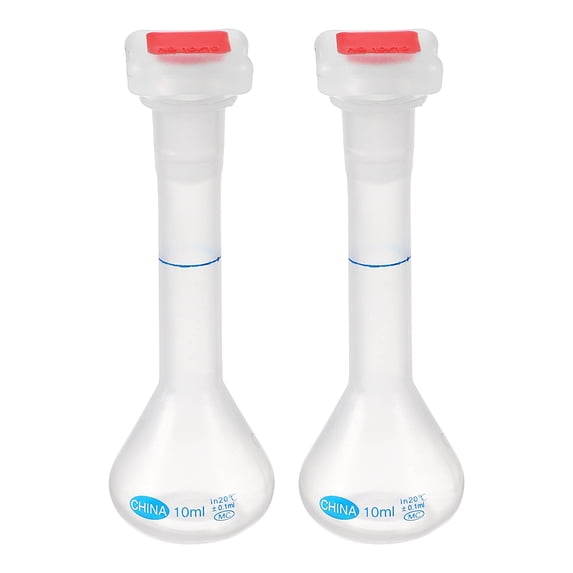 Uxcell 2Pcs 10ml Volumetric Flask, Polypropylene Graduated Volumetric Measuring Flask with Red Plug Cap Tolerance 0.1ml for Laboratory Science Experiment, Clear