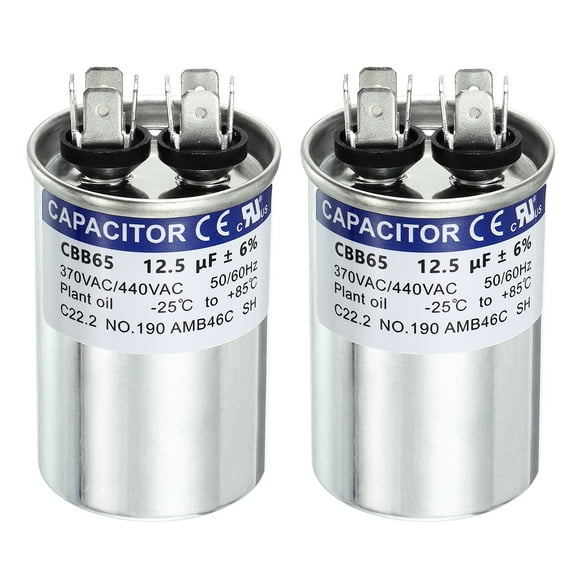 Uxcell 2Pcs 12.5MFD CBB65 Run Start Capacitor 12.5uF, 370/440V Round AC Capacitor for AC Motor Run, HVAC, Air Conditioner, Condenser Motors