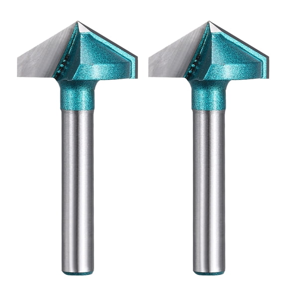 Uxcell 2Pcs 120 Degree V Groove Router Bit 6mm Shank 22mm Dia 45.5mm Long Carbide Chamfer Bit, 2 Flutes V Shaped Router Bit, for CNC Woodwork, Smooth Chip Removal