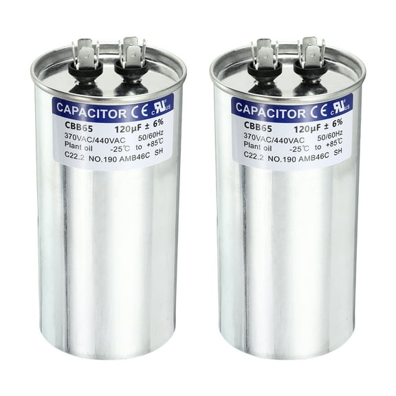 Uxcell 2Pcs 120MFD CBB65 Run Start Capacitor 120uF, 370/440V Round AC Capacitor for AC Motor Run, HVAC, Air Conditioner, Condenser Motors
