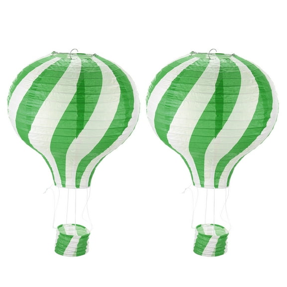 Uxcell 2Pcs 14x12in Rainbow Wavy Stripes Hot Air Balloon Paper Lantern, Green