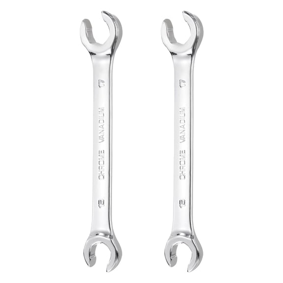 Uxcell 2Pcs 15mm x 17mm Flare Nut Wrench Metric Double Open End 45# Steel Thick Spanner