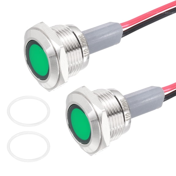 Uxcell 2Pcs 16mm Indicator Light, 110V-220V AC LED Metal Signal Lamp Waterproof,Green