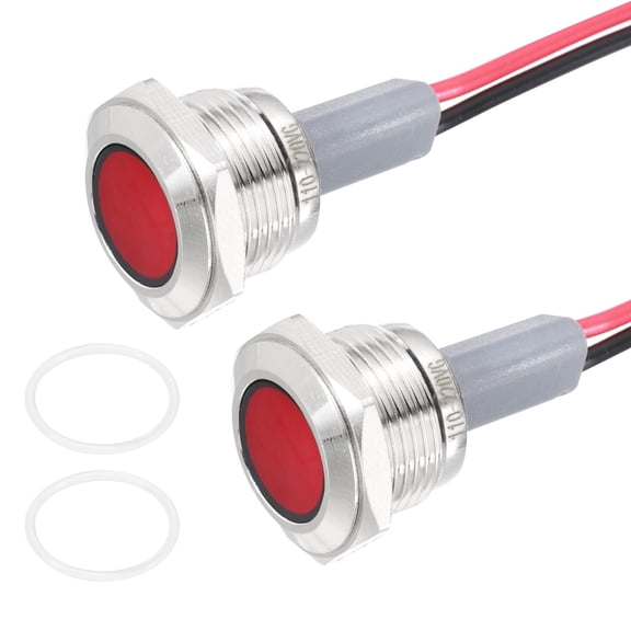 Uxcell 2Pcs 16mm Indicator Light, 110V-220V AC LED Metal Signal Lamp Waterproof,Red