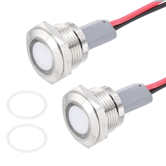 Uxcell 2Pcs 16mm Indicator Light, 12V-24V AC/DC LED Metal Signal Lamp Waterproof,White