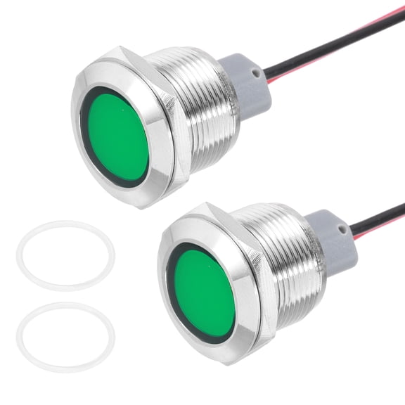 Uxcell 2Pcs 19mm Indicator Light, 110V-220V AC LED Metal Signal Lamp Waterproof,Green
