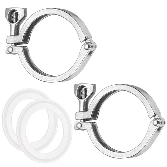 Uxcell 2Pcs 2.5"(64mm) Single Pin Heavy Duty Triangular Clamp with Wing Nut Set 304 Stainless Steel Sanitary Clamps Fitting Ferrule with Silicone Gaskets for Household or Industry