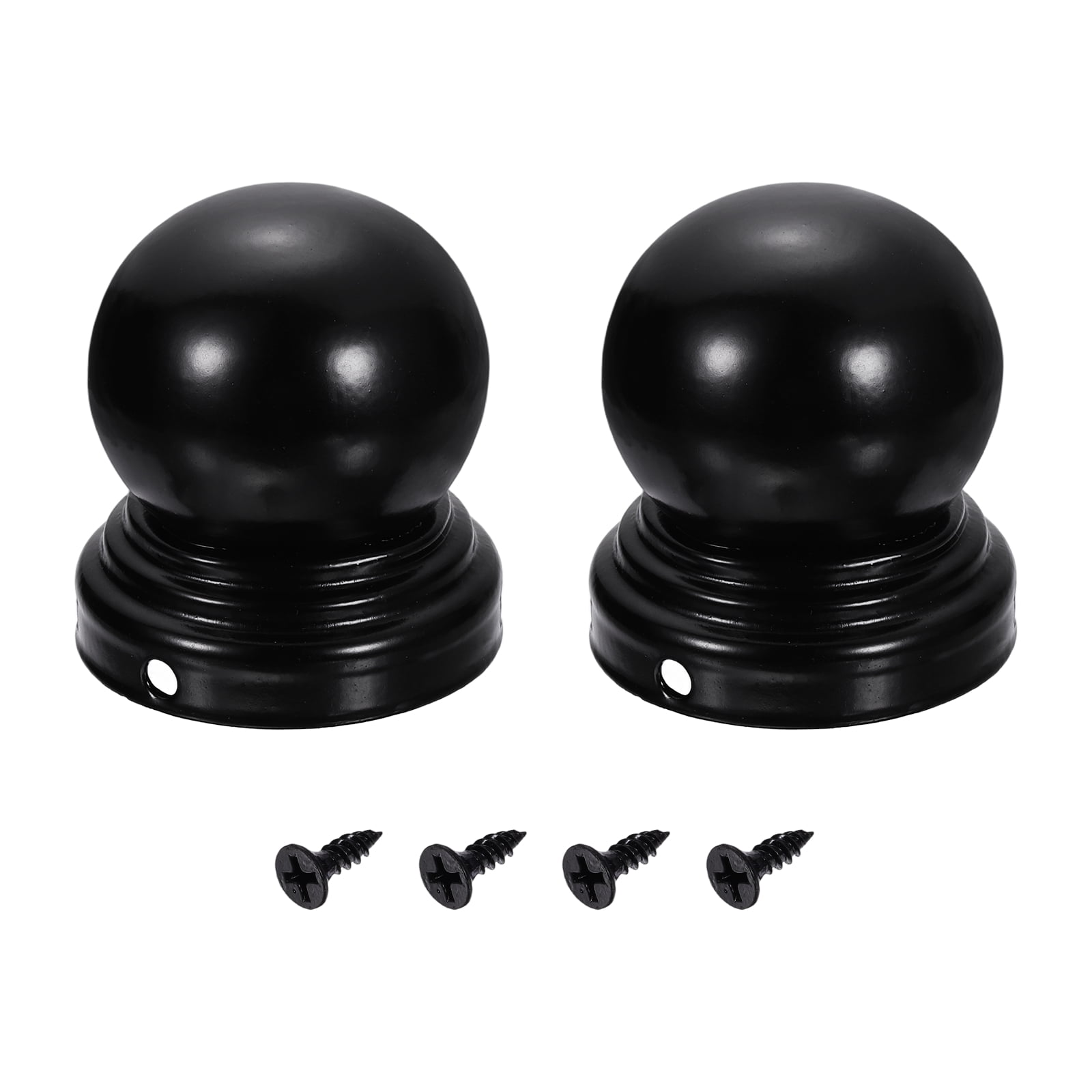 Uxcell 4-Pack 2x2 Inch Fence Post Caps – Waterproof Ball Top Dome Iron Cap With Screws, Black, For Square Wood Or Metal Posts