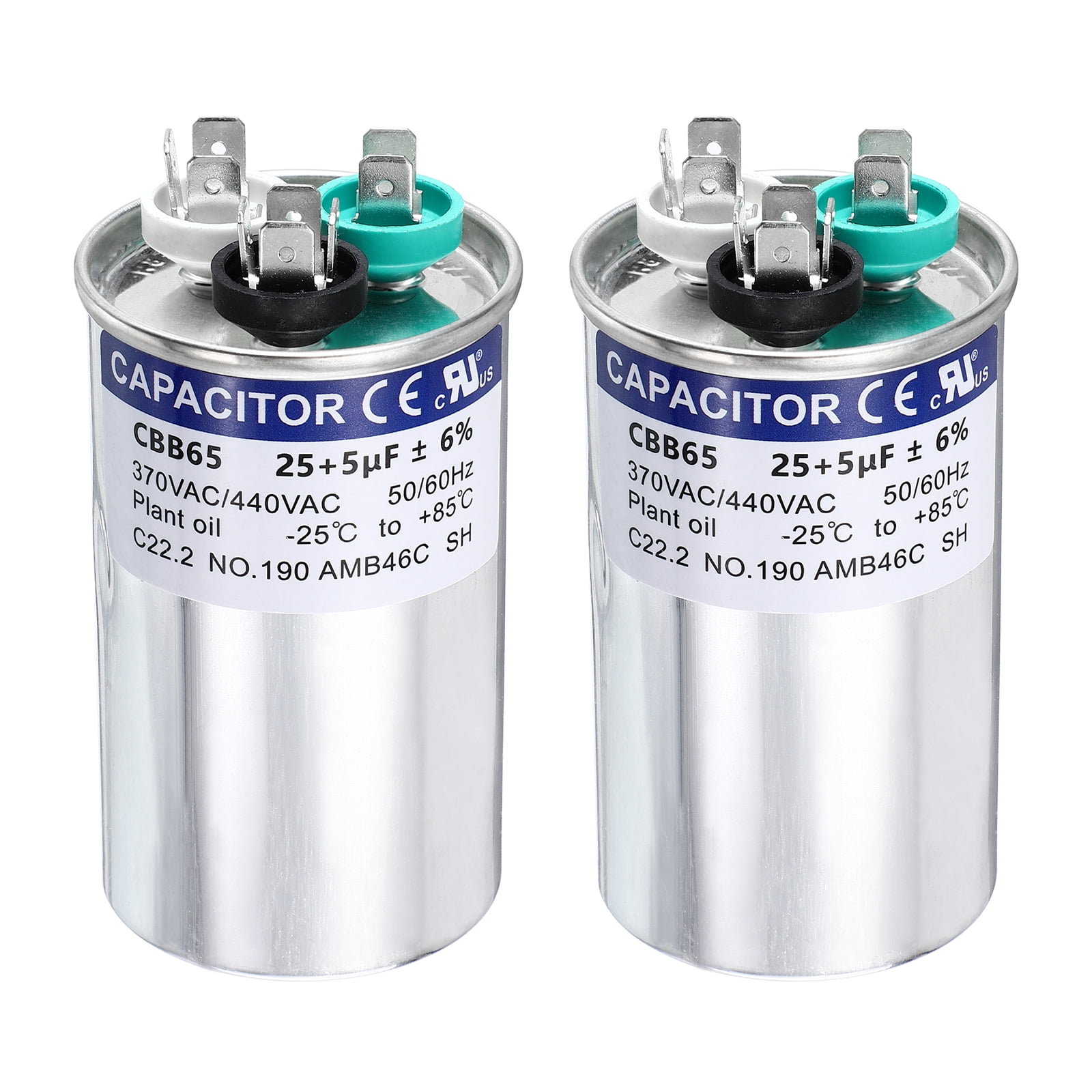 Uxcell 2Pcs 25+5 MFD CBB65 Run Start Capacitor 25+5 uF, 370/440V Round AC Capacitor for AC Motor Run, HVAC, Air Conditioner, Condenser Motors