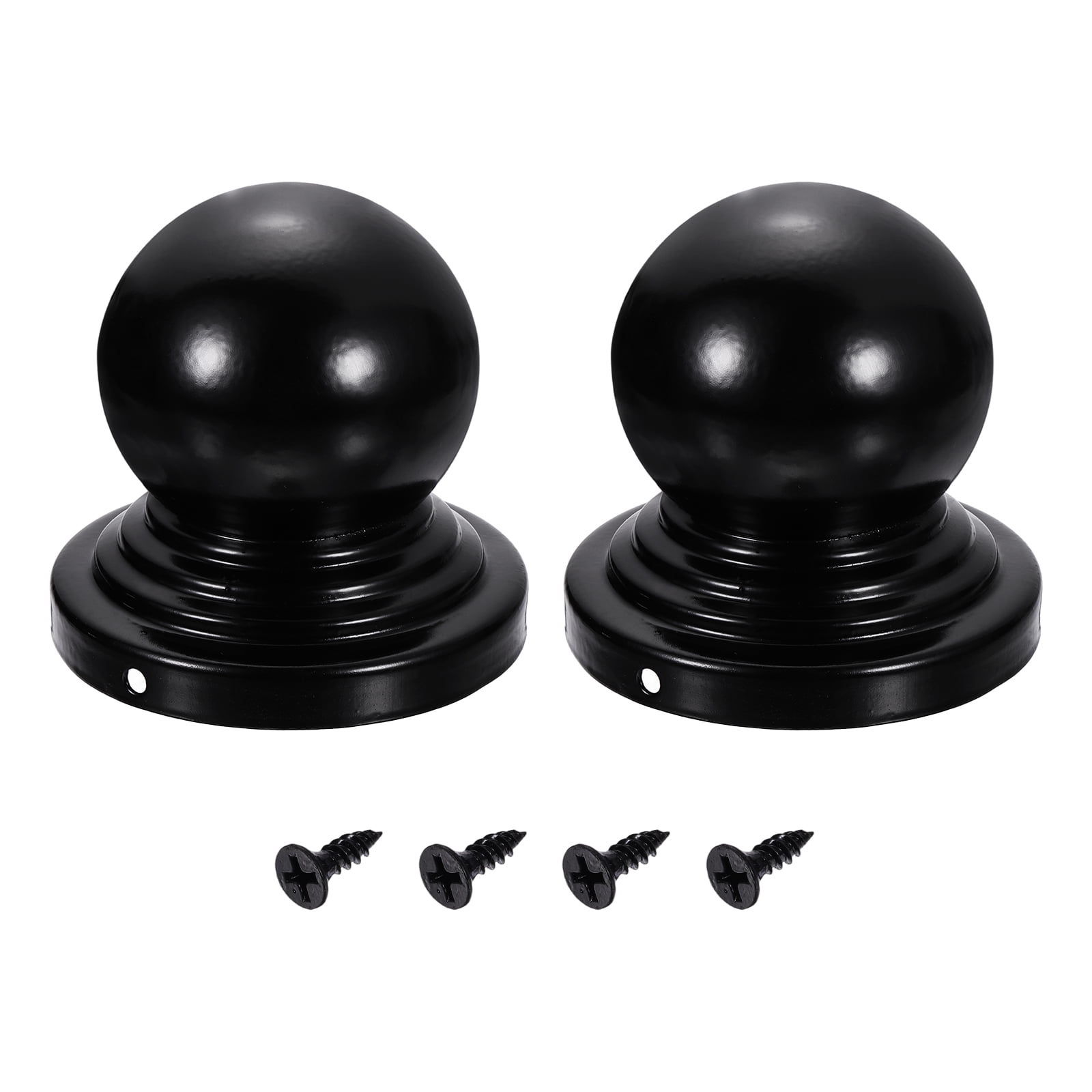 Uxcell 2Pcs 3.5" Dia Fence Post Caps, Waterproof Ball Top Dome Iron Post Cap Cover with Screw Fit for Outdoor Round Metal Wood Fence Deck Mailbox Patio, Black
