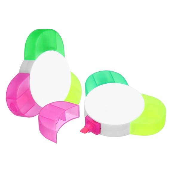 Uxcell 2Pcs 3 Colored Highlighter Pen, Tricolor Flower Shaped Highlighter Multiple Color Cute Fun Fluorescent Assorted Colors for Class, Note-Taking, Rose Red/Yellow/Green