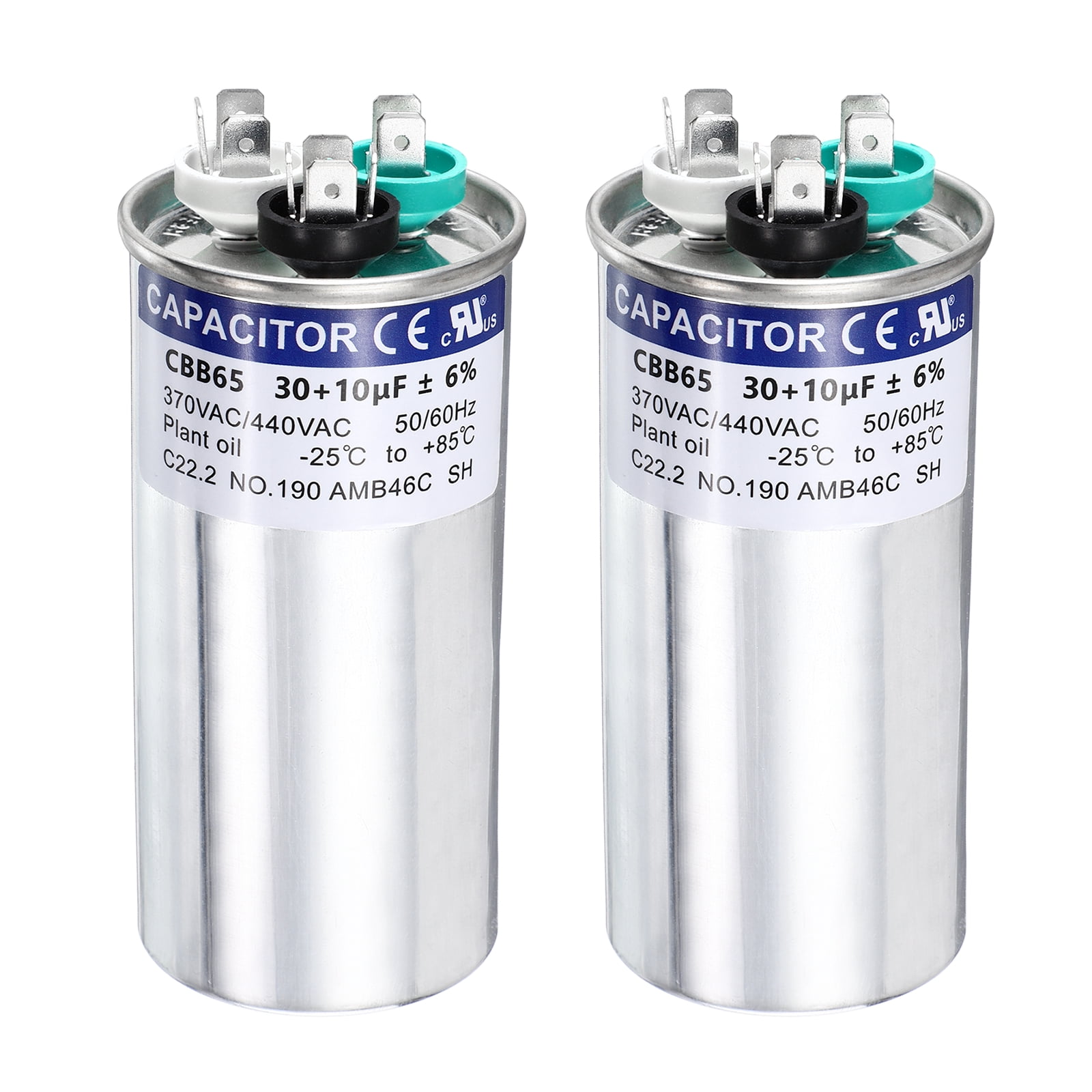 Uxcell 2Pcs 30+10 MFD CBB65 Run Start Capacitor 30+10 uF, 370/440V Round AC Capacitor for AC Motor Run, HVAC, Air Conditioner, Condenser Motors