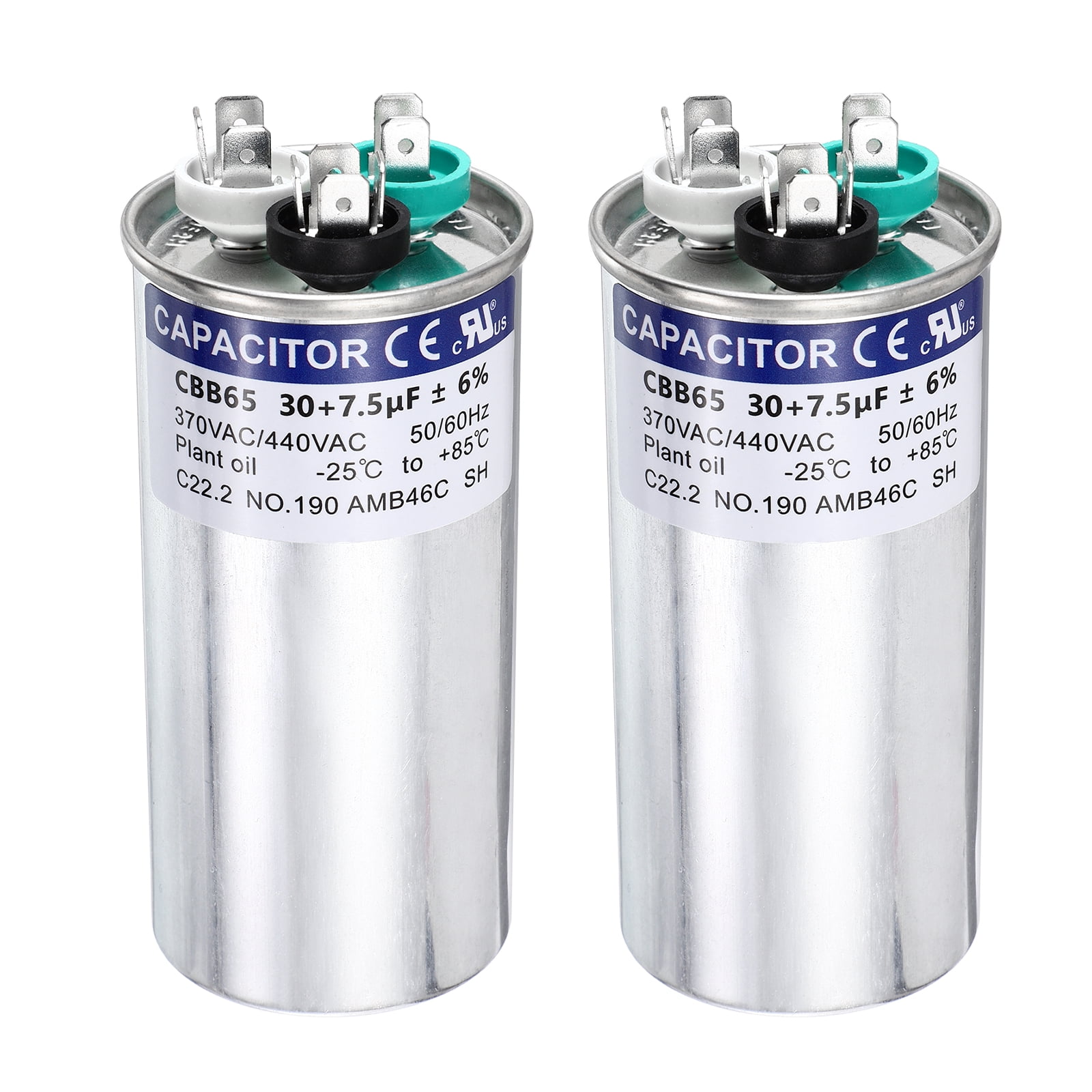 Uxcell 2Pcs 30+7.5 MFD CBB65 Run Start Capacitor 30+7.5 uF, 370/440V Round AC Capacitor for AC Motor Run, HVAC, Air Conditioner, Condenser Motors
