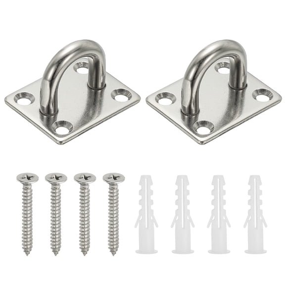 Uxcell 2Pcs 304 Stainless Steel Ceiling Hooks - Square Wall Mount U Ceiling Hook with Screws for Hanging Ropes