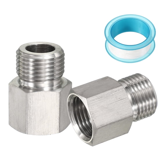 Uxcell 2Pcs 304 Stainless Steel Forged Pipe Fitting, 1/2" NPT Female to 1/2" G Thread Adapter Hex Pipe Fitting Adapter for Hose Line Connection Convert, Silver(1.38x1.06")