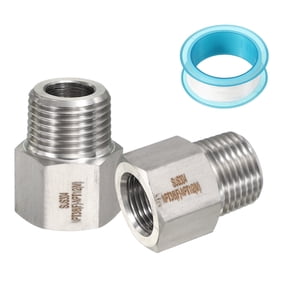 Uxcell 2Pcs 304 Stainless Steel Forged Pipe Fitting, 3/8" NPT Female to 1/2" NPT Thread Adapter Hex Pipe Fitting Adapter for Hose Line Connection Convert, Silver(1.3x1.06")